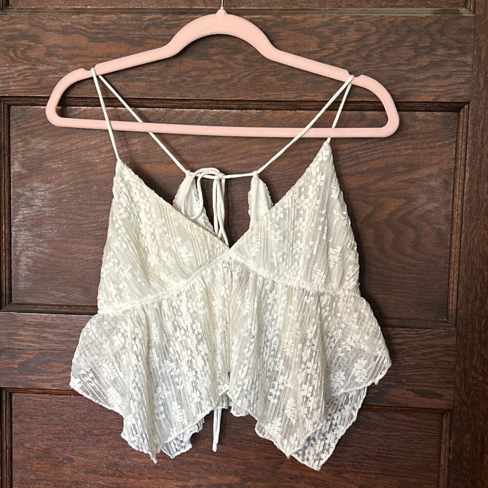 Urban Outfitters Cream Tabitha Lace Babydoll Sheer Romantic Coquette Cami Sz L